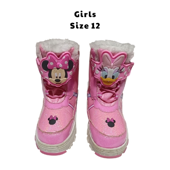 Disney Minnie Mouse Daisy Girls Pink Glittery Light Up Winter Snow Boots Size 12 - Picture 1 of 11